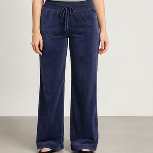 Purple Velour Pants M Velvet Wide Leg Stretch Mid Rise Comfy Casual Loungewear